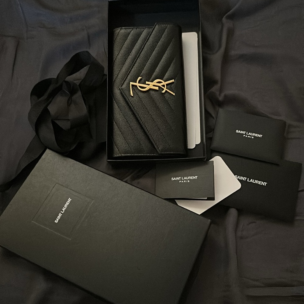Saint Laurent Black Quilted Wallet with Gold Accents - Picture 7 of 9